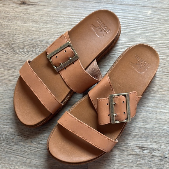 Sorel Roaming Double Buckle Tan Gold Sandals Never Worn NWOT - Picture 2 of 9